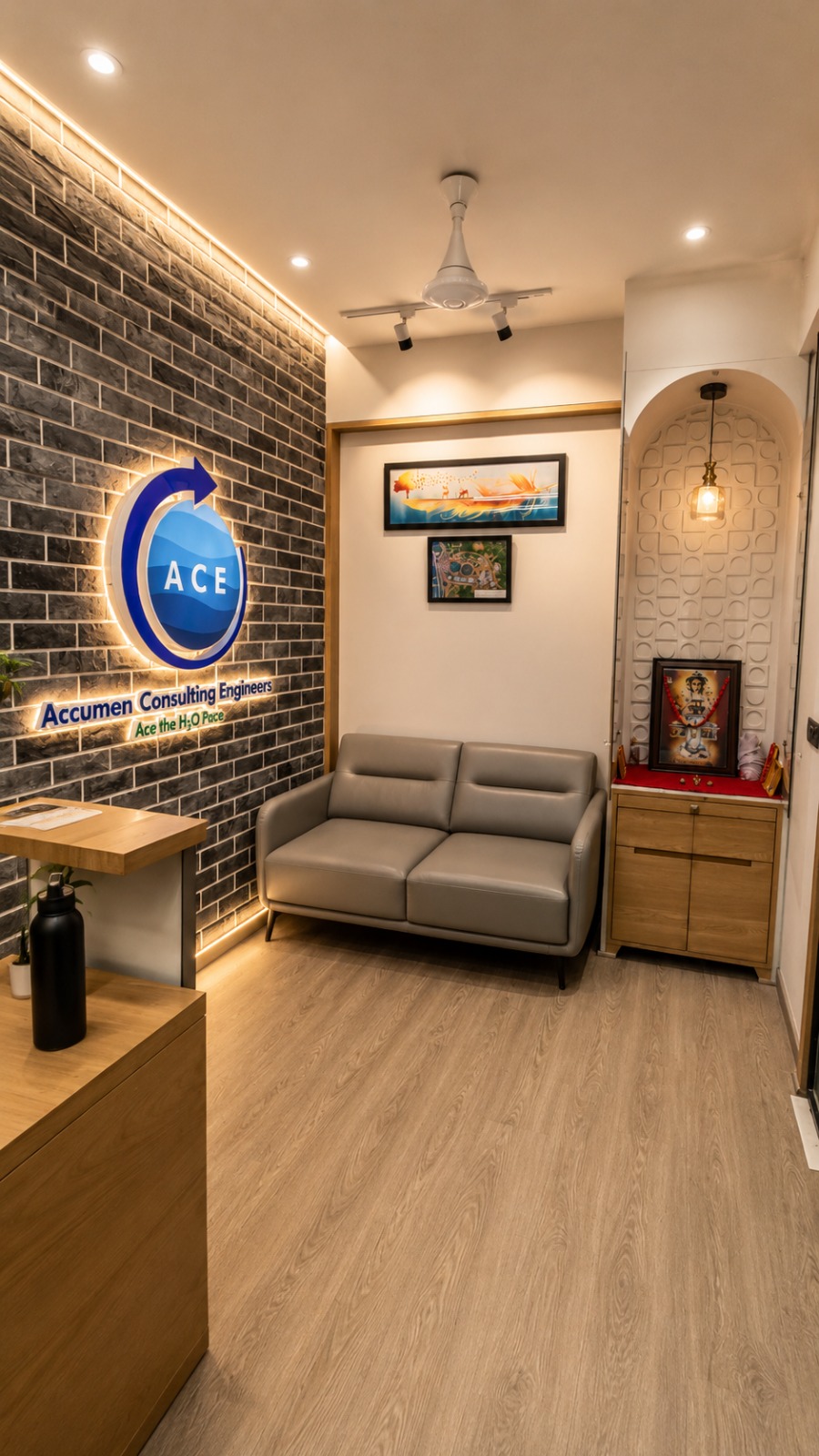 Accumen Consulting Engineers — reception with ACE logo wall